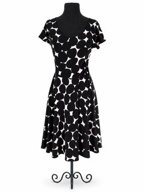 Leota Black and White Large Polka Dot Scoop-Neck Dress